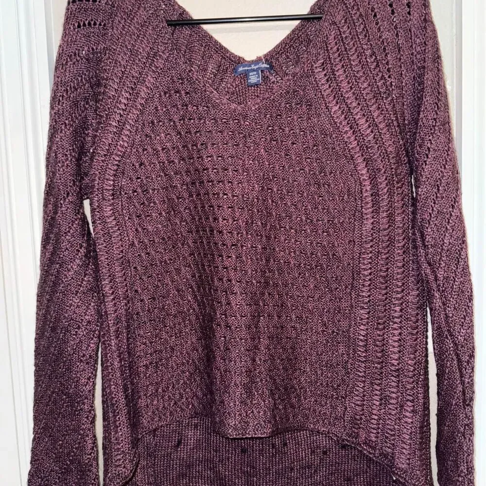 American Eagle Knit Sweater in Grape Oversized XS
